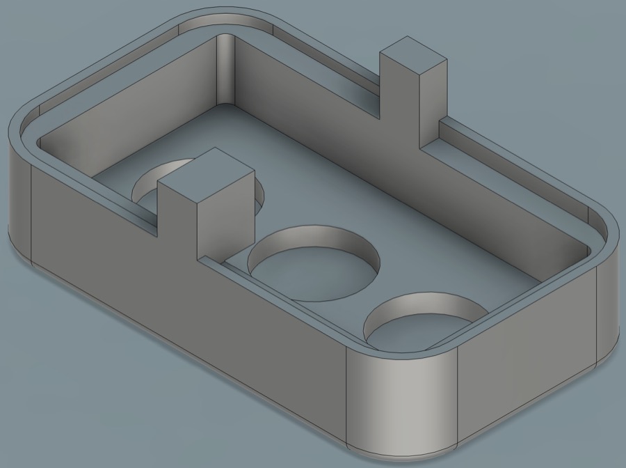 Render of the inside of the printed case-bottom part, with the magnet pockets
